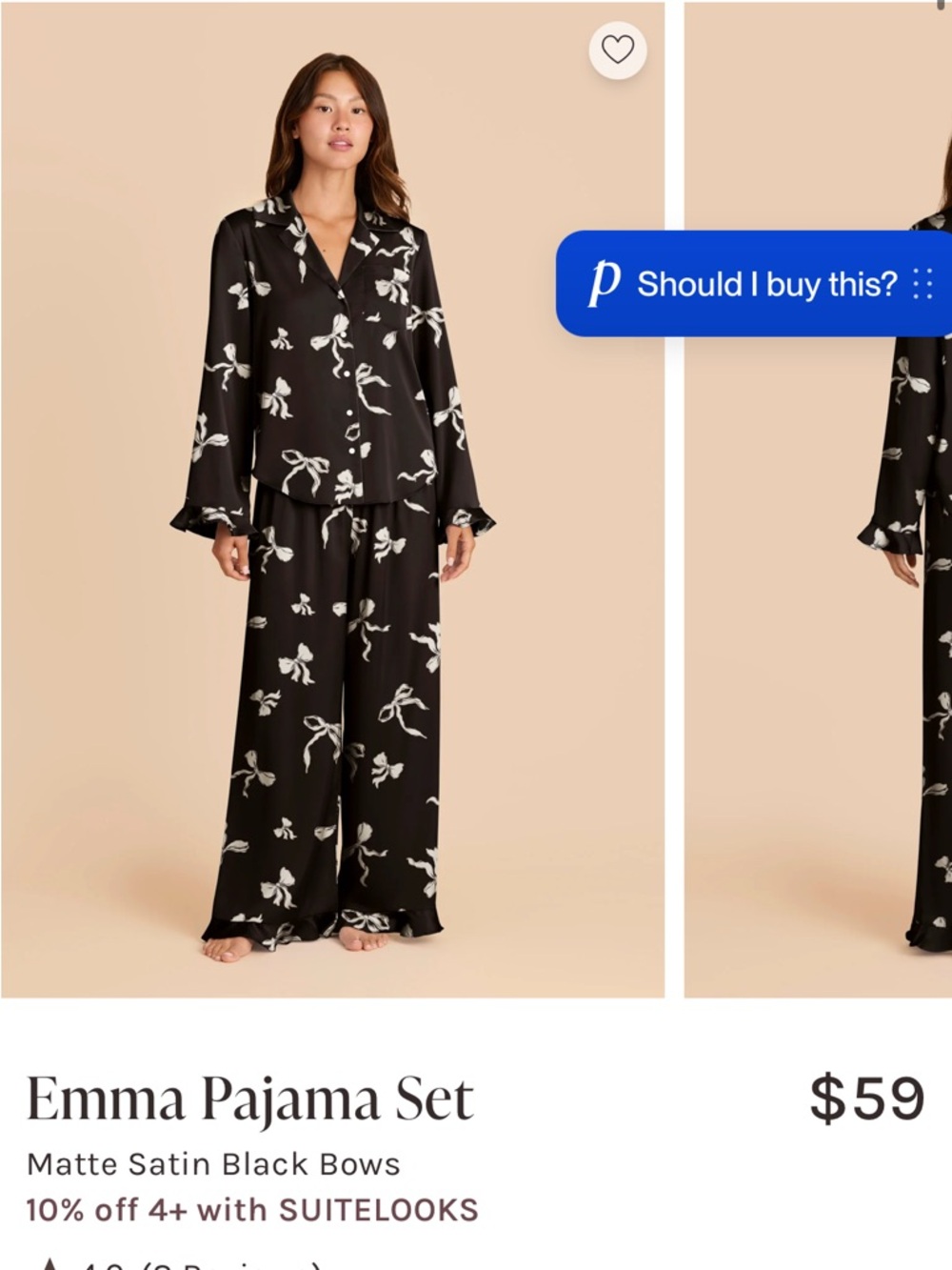 Birdy Grey Black Satin Emma Pajama Set with White Bow Print